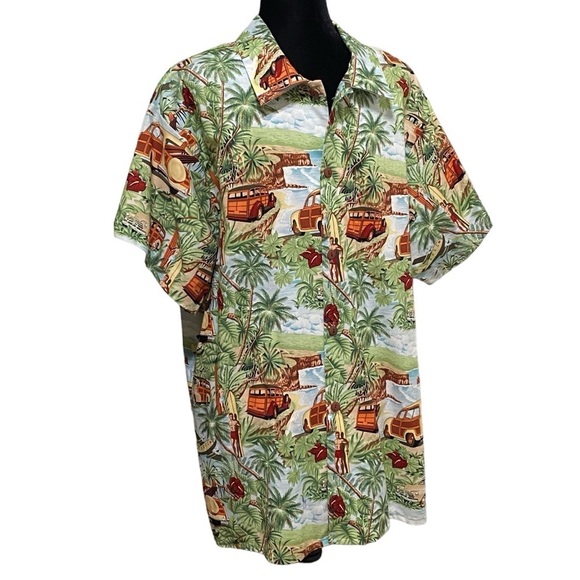Cotton Scrubs & Co Hawaiian Shirt Surf Woody Tropical Print Size Large - Picture 2 of 9